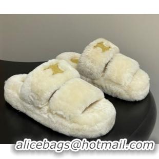 Good Looking Celine Triomphe Wool Platform Slides Sandal White 2025 CE102407 1024074