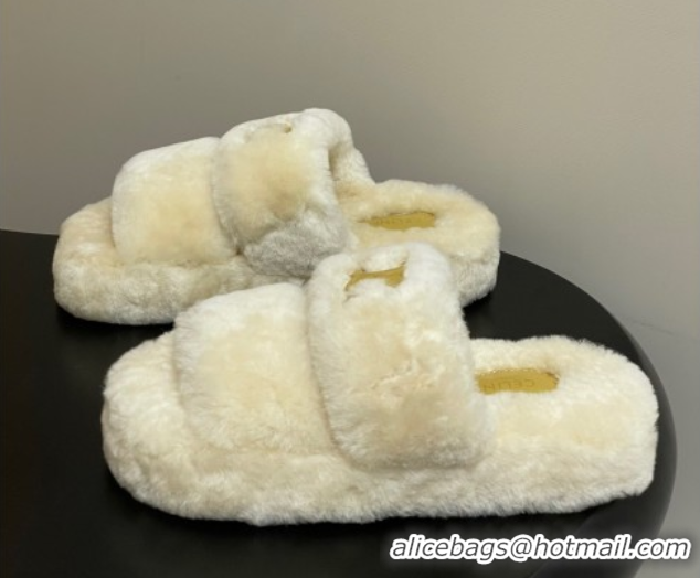 Good Looking Celine Triomphe Wool Platform Slides Sandal White 2025 CE102407 1024074