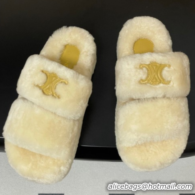 Good Looking Celine Triomphe Wool Platform Slides Sandal White 2025 CE102407 1024074
