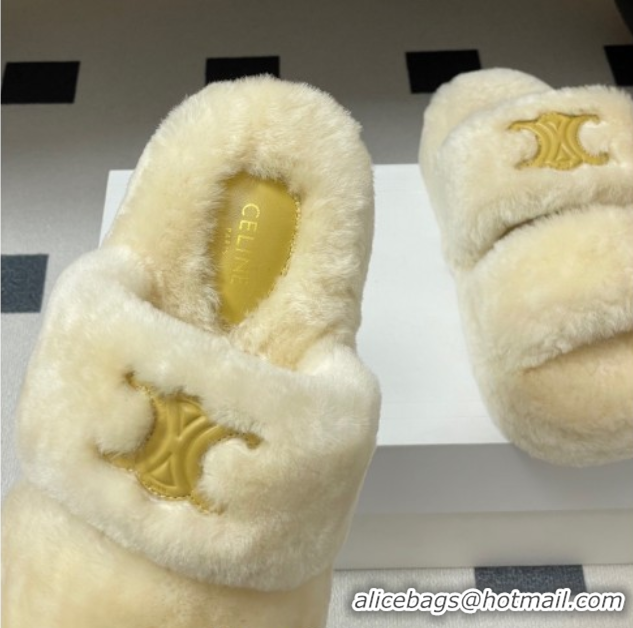 Good Looking Celine Triomphe Wool Platform Slides Sandal White 2025 CE102407 1024074
