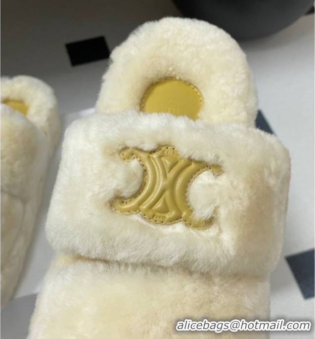 Good Looking Celine Triomphe Wool Platform Slides Sandal White 2025 CE102407 1024074