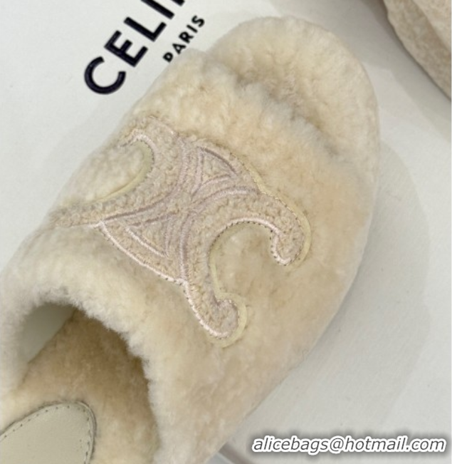Stylish Celine Triomphe Wool Platform Slides Sandal 8cm White 2025 7027801