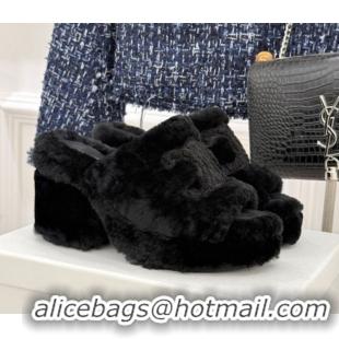 Popular Style Celine Triomphe Wool Platform Slides Sandal 8cm Black 2025 7027801