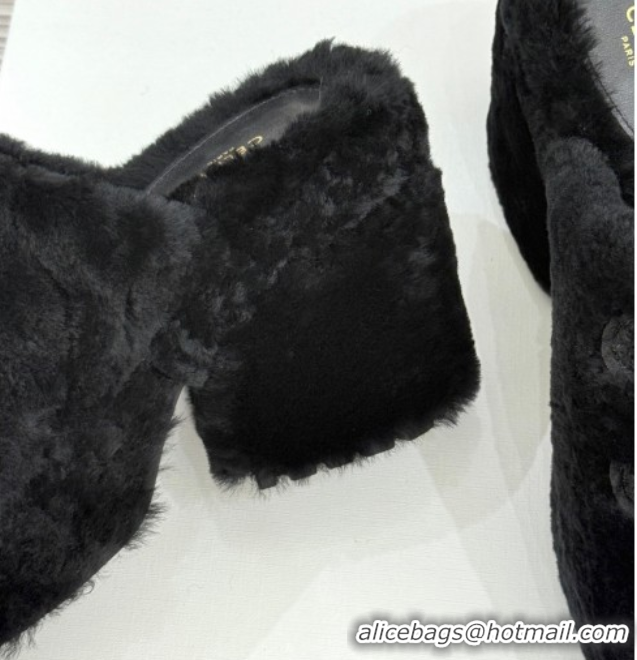 Popular Style Celine Triomphe Wool Platform Slides Sandal 8cm Black 2025 7027801