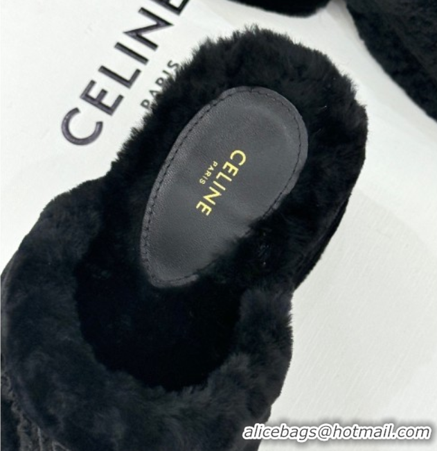 Popular Style Celine Triomphe Wool Platform Slides Sandal 8cm Black 2025 7027801