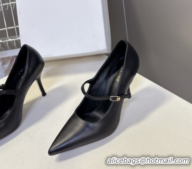 Durable Celine Judy Strappy Mary Janes Pumps 8.5cm in Calfskin Leather Black 1024078