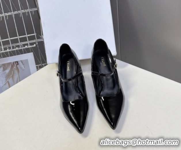 Unique Style Celine Judy Strappy Mary Janes Pumps 8.5cm in Patent Leather Black 1024080