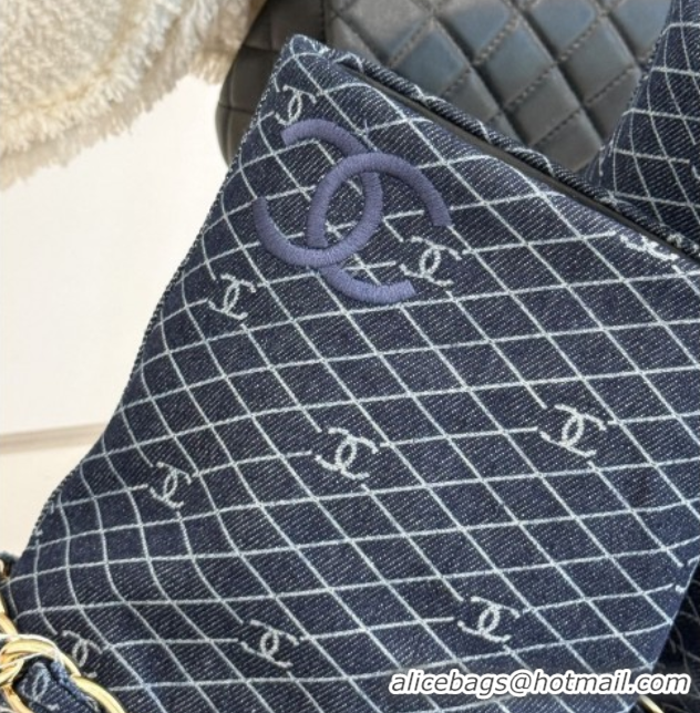 Top Design Chanel Lambskin,Denim & Grosgrain Boots with Chain 5cm Heel Deep Blue 5101415