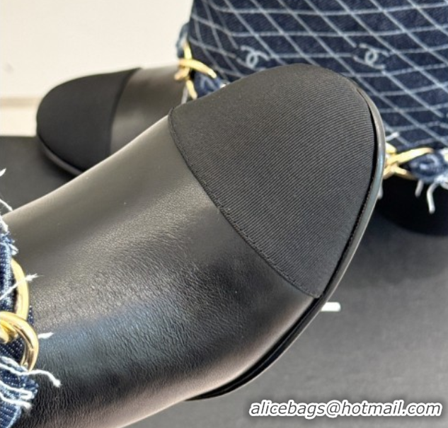 Top Design Chanel Lambskin,Denim & Grosgrain Boots with Chain 5cm Heel Deep Blue 5101415
