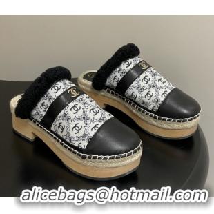 Best Product Chanel Lambskin & Fabric Mules with Shearling CH102002 Black