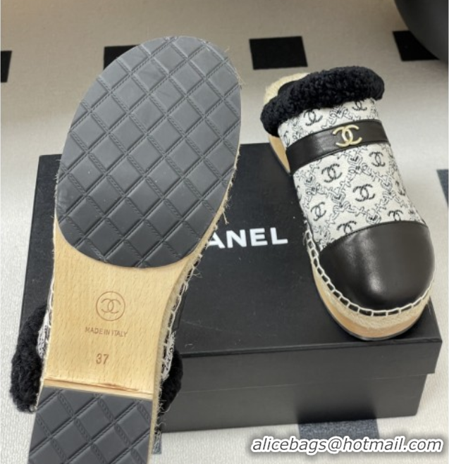 Best Product Chanel Lambskin & Fabric Mules with Shearling CH102002 Black