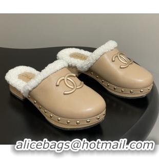 Buy Discount Chanel Calfskin Mules with Shearling CH102004 Beige 2025
