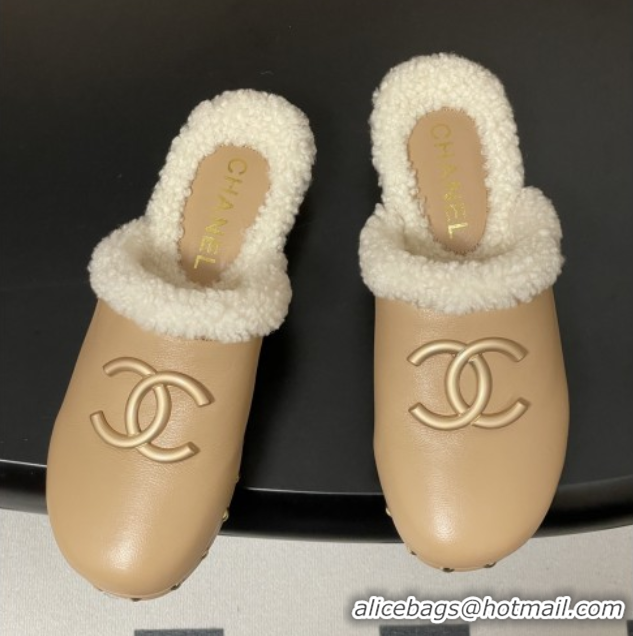 Buy Discount Chanel Calfskin Mules with Shearling CH102004 Beige 2025