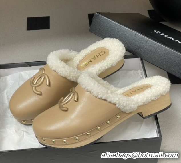 Buy Discount Chanel Calfskin Mules with Shearling CH102004 Beige 2025
