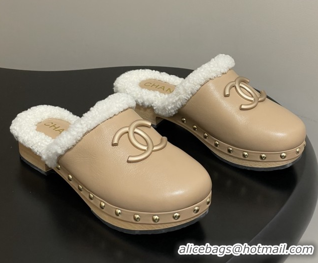Buy Discount Chanel Calfskin Mules with Shearling CH102004 Beige 2025