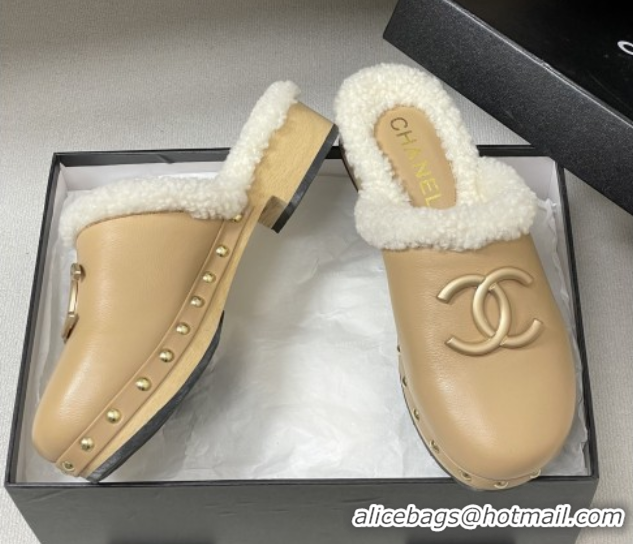 Buy Discount Chanel Calfskin Mules with Shearling CH102004 Beige 2025