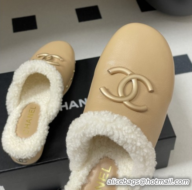 Buy Discount Chanel Calfskin Mules with Shearling CH102004 Beige 2025