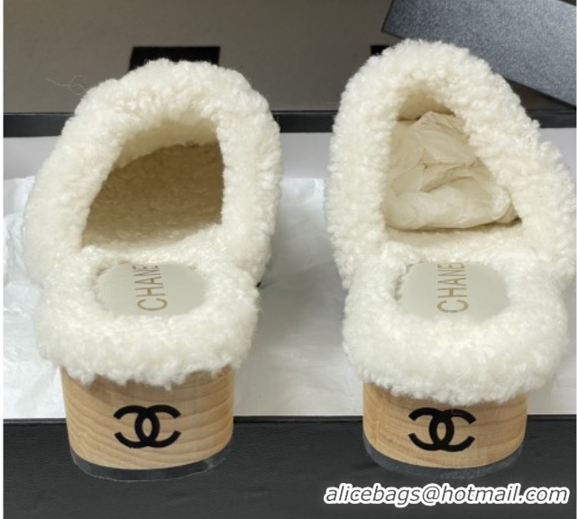 Low Price Chanel Calfskin Mules with Shearling CH102005 White