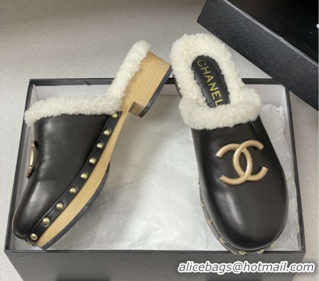 Big Discount Chanel Calfskin Mules with Shearling CH102006 Black 2025