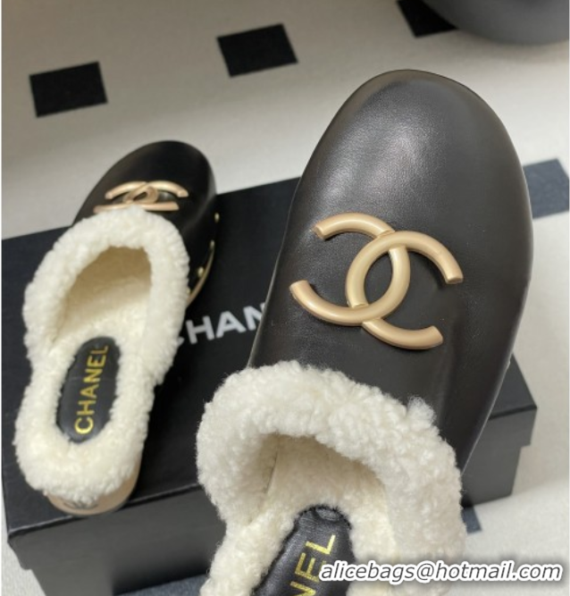 Big Discount Chanel Calfskin Mules with Shearling CH102006 Black 2025