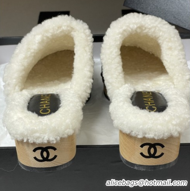 Big Discount Chanel Calfskin Mules with Shearling CH102006 Black 2025