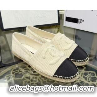 Most Popular Chanel Corduroy & Grosgrain Flat Espadrilles White G46515 