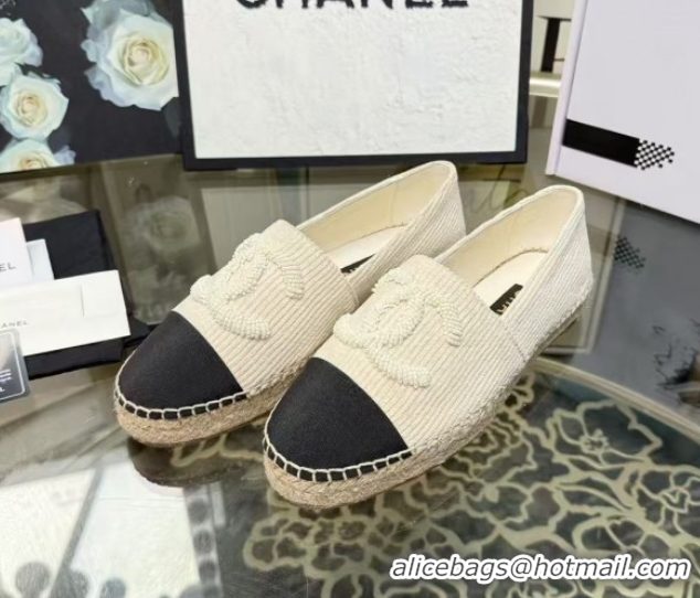 Most Popular Chanel Corduroy & Grosgrain Flat Espadrilles White G46515 