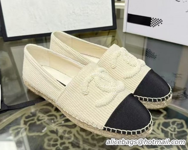 Most Popular Chanel Corduroy & Grosgrain Flat Espadrilles White G46515 