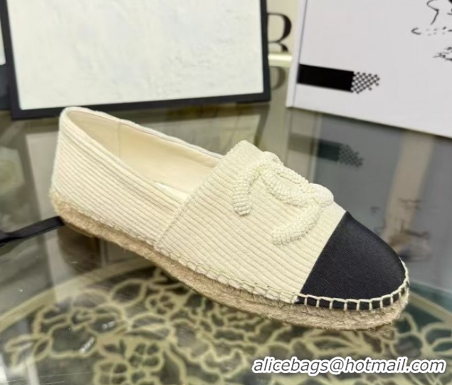 Most Popular Chanel Corduroy & Grosgrain Flat Espadrilles White G46515 