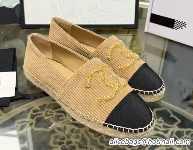 Hot Style Chanel Corduroy & Grosgrain Flat Espadrilles G46515 Beige 2025