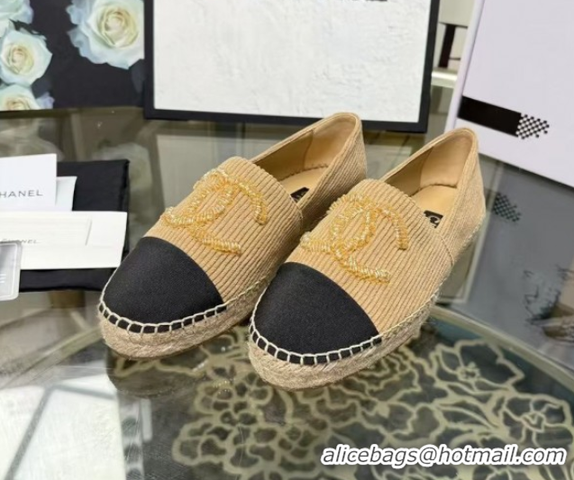 Hot Style Chanel Corduroy & Grosgrain Flat Espadrilles G46515 Beige 2025