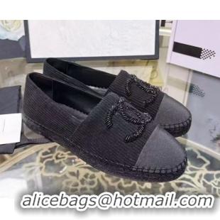Trendy Design Chanel Corduroy & Grosgrain Flat Espadrilles Black 2025 G46515