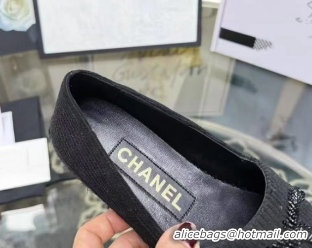 Trendy Design Chanel Corduroy & Grosgrain Flat Espadrilles Black 2025 G46515