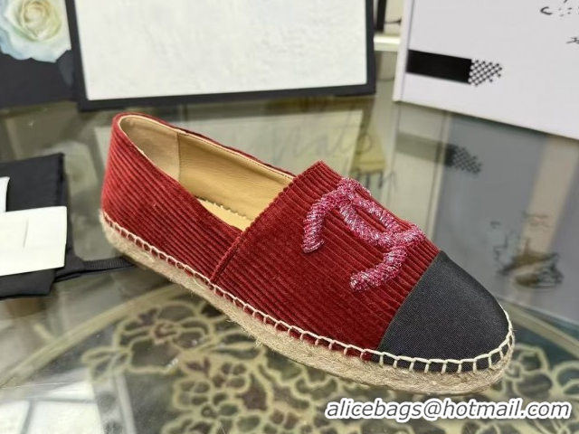 Good Product Chanel Corduroy & Grosgrain Flat Espadrilles Red 2025 G46515