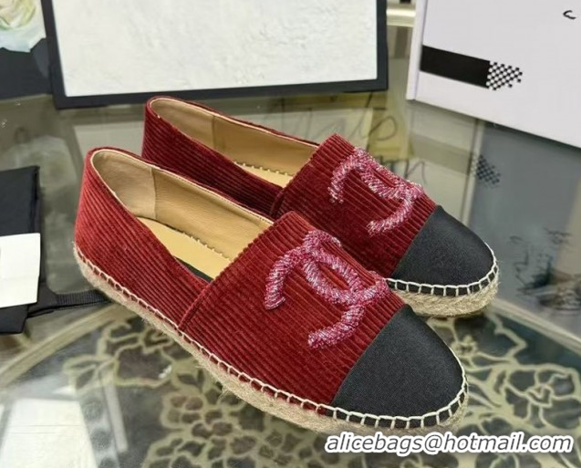 Good Product Chanel Corduroy & Grosgrain Flat Espadrilles Red 2025 G46515