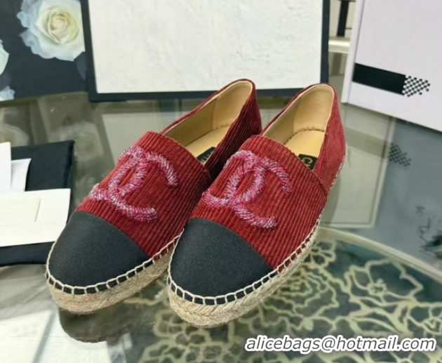 Good Product Chanel Corduroy & Grosgrain Flat Espadrilles Red 2025 G46515
