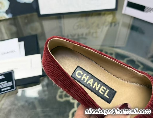 Good Product Chanel Corduroy & Grosgrain Flat Espadrilles Red 2025 G46515