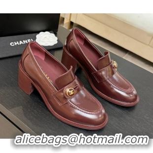 Perfect Chanel Shiny Calfskin Pumps 7cm with Button Strap Burgundy 2025 G46795