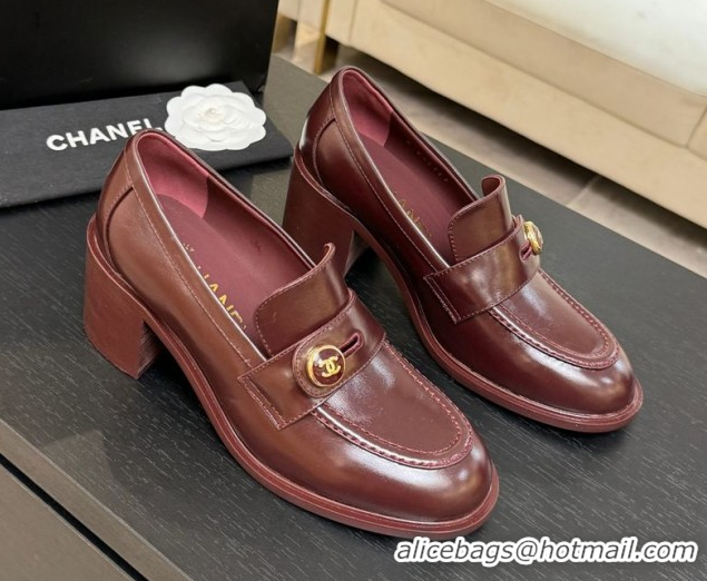 Perfect Chanel Shiny Calfskin Pumps 7cm with Button Strap Burgundy 2025 G46795