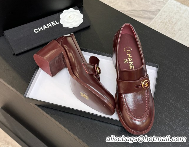 Perfect Chanel Shiny Calfskin Pumps 7cm with Button Strap Burgundy 2025 G46795