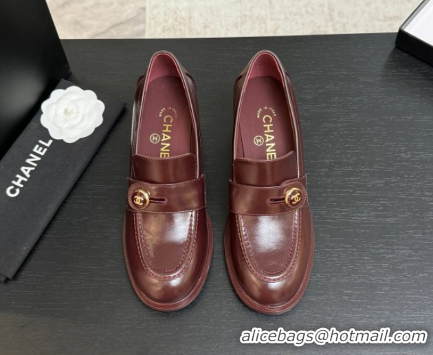 Perfect Chanel Shiny Calfskin Pumps 7cm with Button Strap Burgundy 2025 G46795