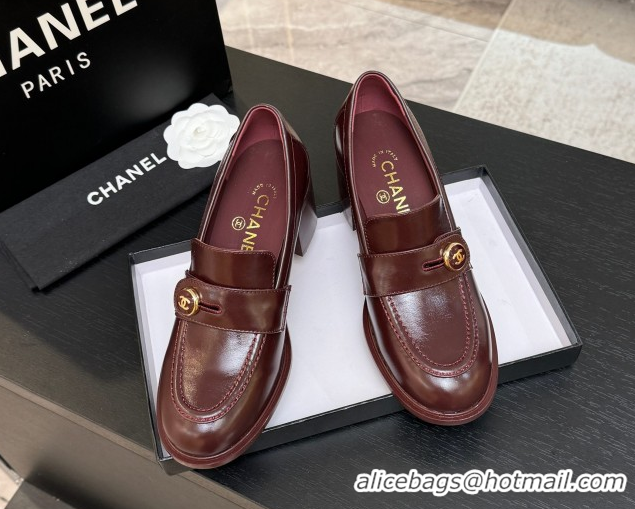Perfect Chanel Shiny Calfskin Pumps 7cm with Button Strap Burgundy 2025 G46795