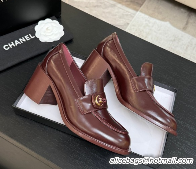 Perfect Chanel Shiny Calfskin Pumps 7cm with Button Strap Burgundy 2025 G46795