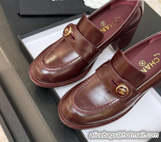 Perfect Chanel Shiny Calfskin Pumps 7cm with Button Strap Burgundy 2025 G46795