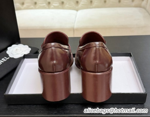 Perfect Chanel Shiny Calfskin Pumps 7cm with Button Strap Burgundy 2025 G46795