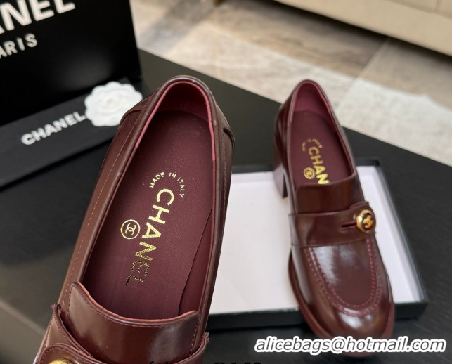 Perfect Chanel Shiny Calfskin Pumps 7cm with Button Strap Burgundy 2025 G46795