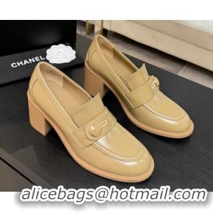 Purchase Chanel Shiny Calfskin Pumps 7cm with Button Strap Beige 2025 G46795