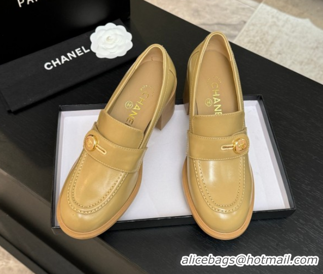 Purchase Chanel Shiny Calfskin Pumps 7cm with Button Strap Beige 2025 G46795