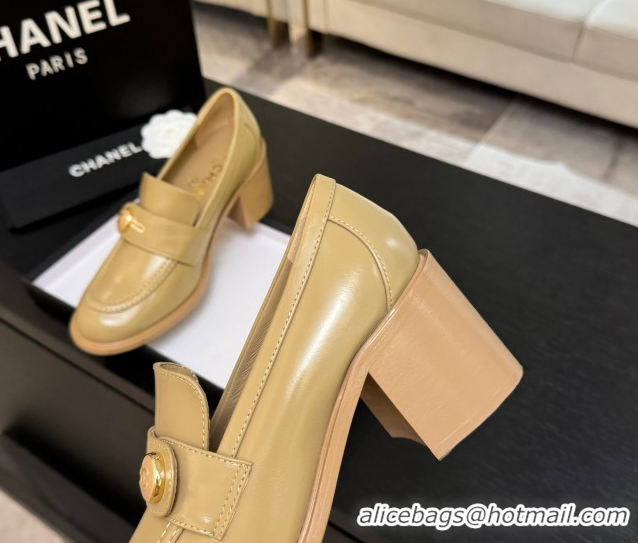 Purchase Chanel Shiny Calfskin Pumps 7cm with Button Strap Beige 2025 G46795