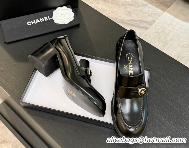 Stylish Chanel Shiny Calfskin Pumps 7cm with Button Strap Black 2025 G46795